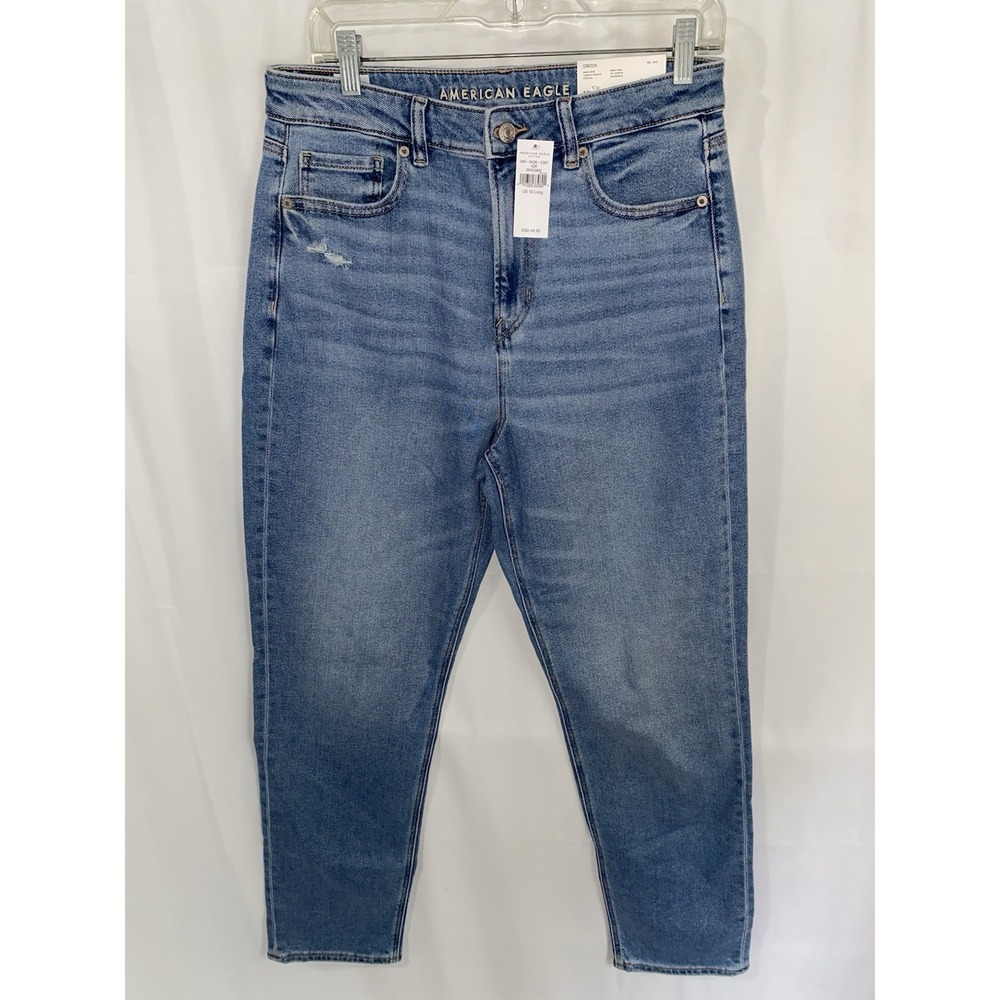 NWT American Eagle Mom Jeans Womens 10 Long Stretch High Rise